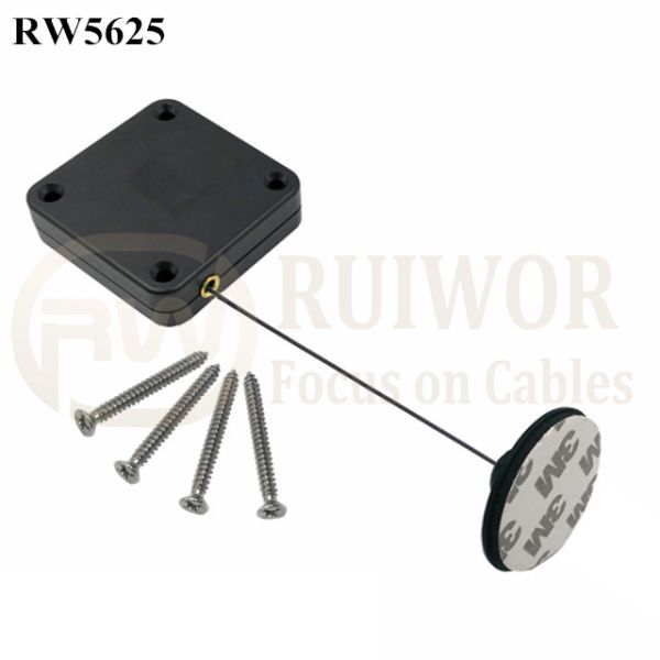 RW5625 Square Heavy Duty Retractable Cable Plus Dia 38mm Circular Adhesive Plastic Plate