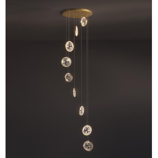 Luxury Crystal Chandelier For Staircase Gold Black Home drop light circle led light lamp(WH-NC-66)