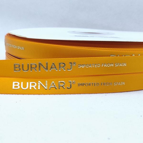 Cheap Satin Ribbon With Hot Stamped Gold Logo – Affordable Custom Ribbon factory