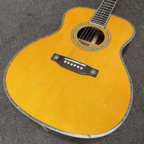 Custom OM Body Yellow Painting Acoustic Electric Guitar with SOLID ROSEWOOD Back Side