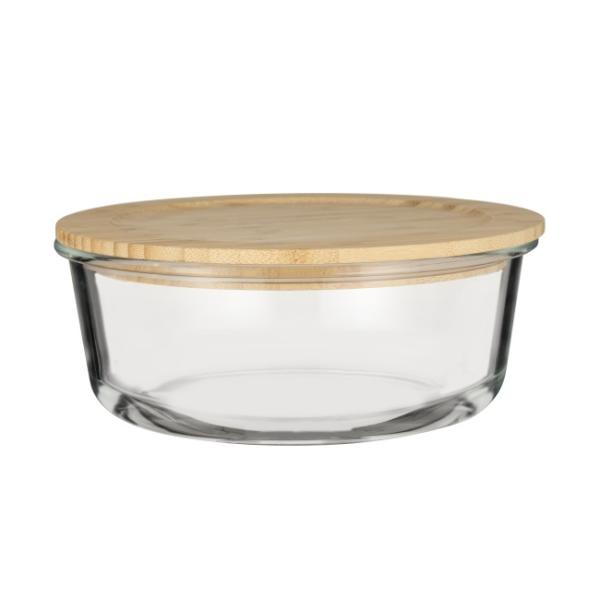 Glass Food Container With Concave Bamboo Lid