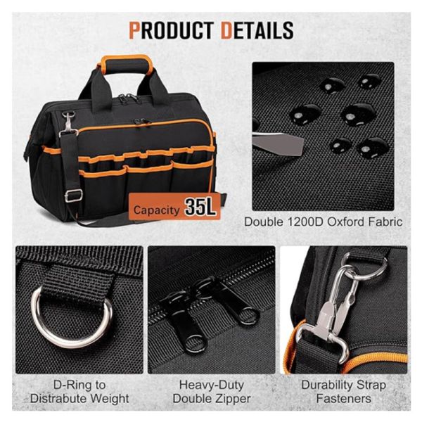 In Stock New Style 17Inch Heavy Duty Zipper Closure Thickened Wear Resistant Oxford Cloth Portable Storage Tool Bag