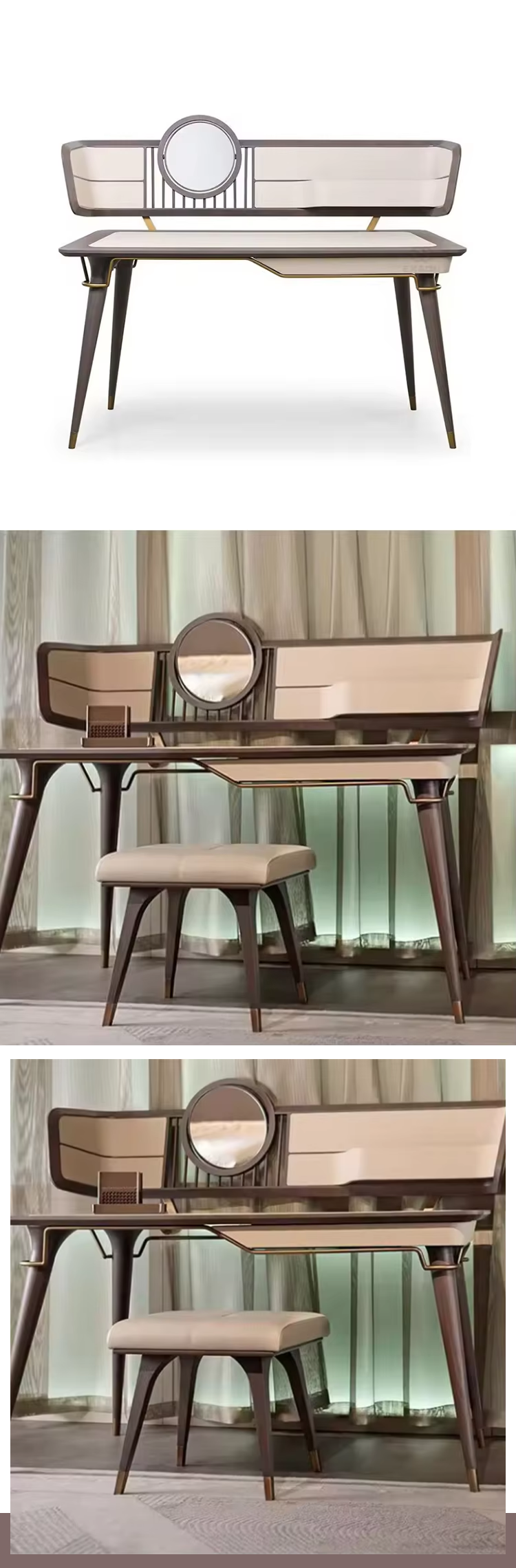 High-quality Nordic-style Hotel and Villa Bedroom Furniture Minimalist Modern Solid Wood Dressing Table With Mirror Custom-made