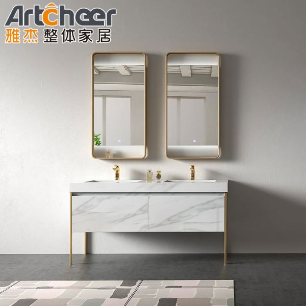 Modern Wall-mounted Bathroom Vanity Combo with Plywood Cabinet and Slab Basin for Hotel