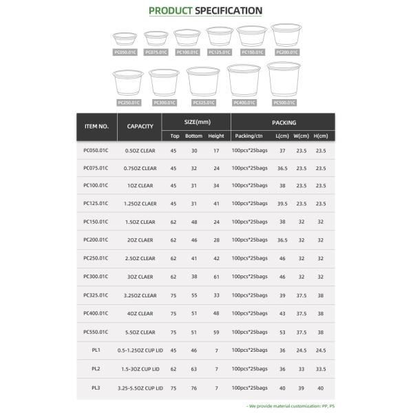 Мини чашка круга 0.5OZ устранимая пластиковая для окуная соуса
