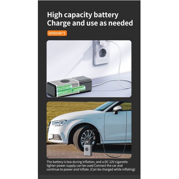 Portable Smart Tire Inflator 150 PSI Dual Power Air Pump With Auto Shut Off