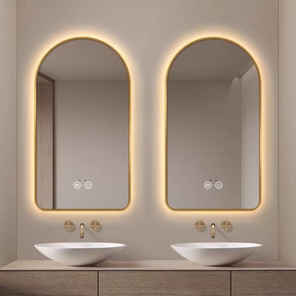 Kingstin Modern Arched LED Smart Mirror | Stainless Steel Framed Bathroom Vanity Mirror with Defogger & Custom Functions
