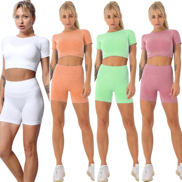 2021 Antibacterial Casual Outfits 2 Pieces Jogger Tops Sportswear Set And Shorts Yoga Wear Women Short Sleeves