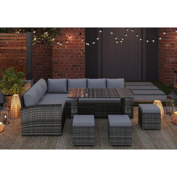 AJUNION 9 Piece Rattan Garden Dining Set Wicker Rattan Outdoor Furniture Outdoor Sofa Set