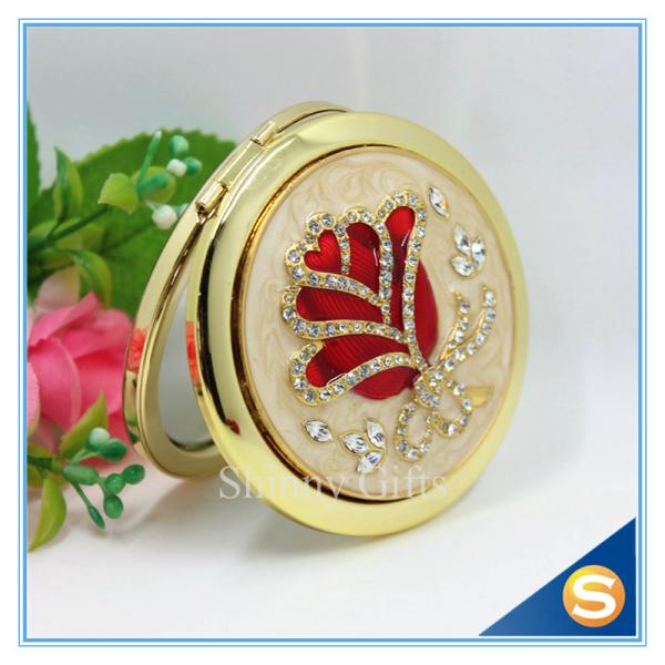 Shinny Gifts Rose Design Hand Make up Mirror Luxury Crystal Cosmetic Mirror