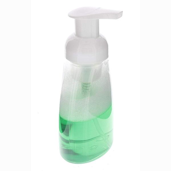 A bomba plástica clara oval do distribuidor do sabão 300ML engarrafa com partes superiores plásticas brancas