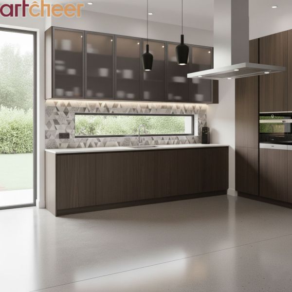 Modern UV High Gloss Kitchen Cabinet with Quartz Stone Island and Eco-Friendly Material