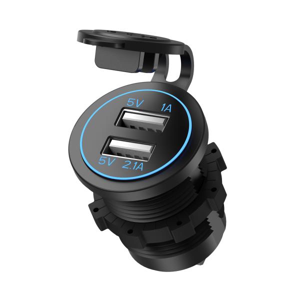 Chargeur de voiture double USB-A ABS avec anneau LED