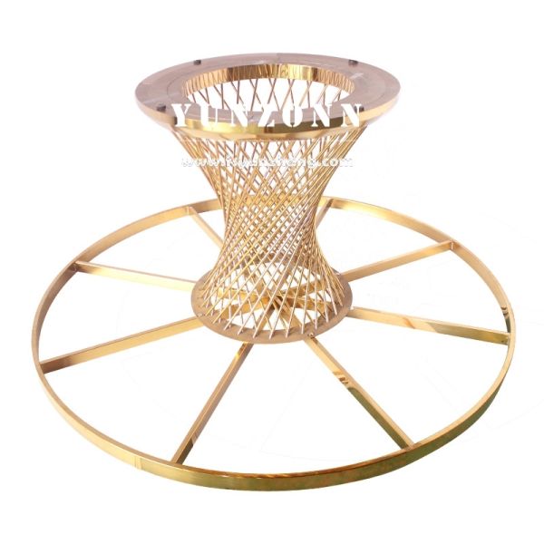 Luxury Furniture Event Party Glod Stainless Steel Glass Fishnet Round Banquet Hall Tables for Wedding