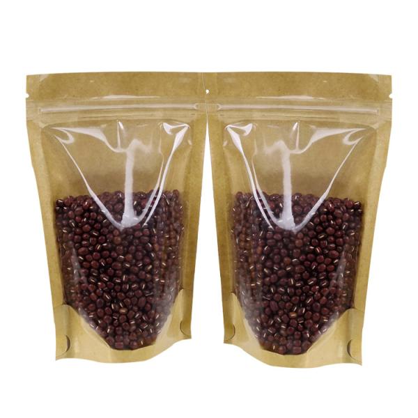 Clear Front Back Stand Up Resealable Kraft Paper Ziplock Bags For Food Dry Nuts Tea Leaves Packaging Storage