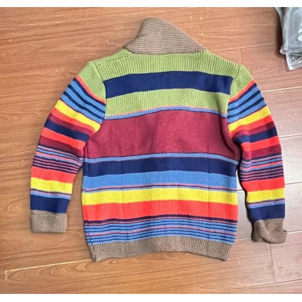 Men's Rainbow Sweater Coat Autumn and Winter Lapel Color Knit Cardigan Top Performance
