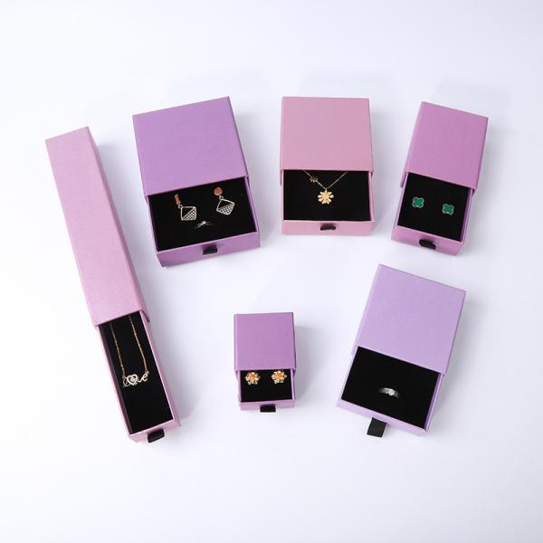 Wholesale manufacturing Eco Friendly high quality gift Jewellery Box Personalized Custom Ring Necklace Earring Bracelet Packaging Purple Cardboard Paper Drawer Jewelry Box with logo