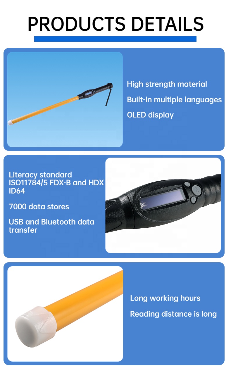 FOFIA PT280 134.2kHz RFID Reader PVC NLIS Australia ICAR Approved Cattle ID 7000 Records Storage 10-20cm Reading Distance ISO