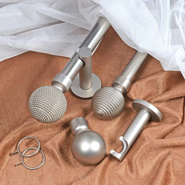 Matte Nickel Ribbed Ball Finial 25mm Pipe Curtain Rods For Window Decoration