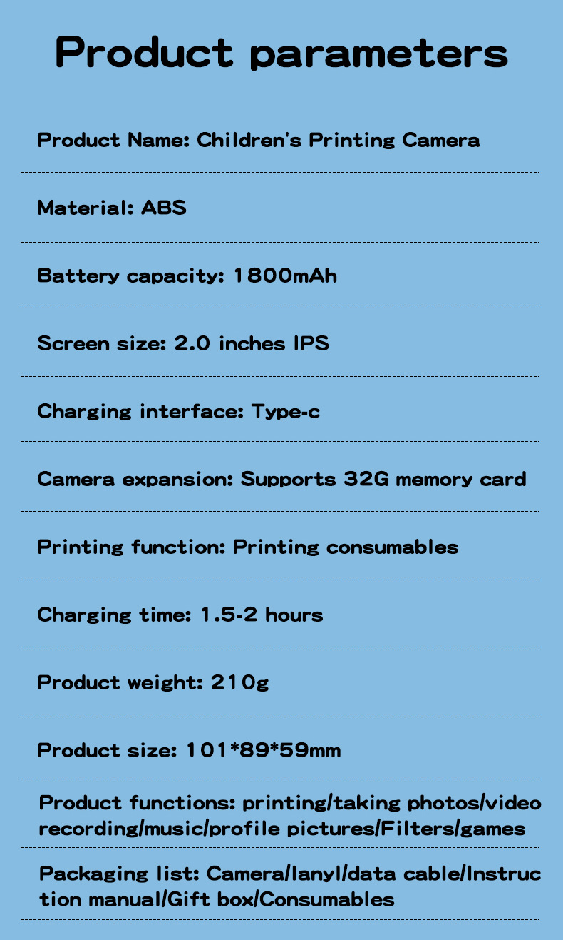 Cross-border New MINI Same Style for Children's Camera Digital Printing Portable HD 2.0