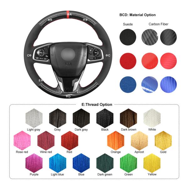 Hand Sewing Carbon Suede Steering Wheel Cover for Honda FK7 Civic 10 10th gen CRV CR-V Clarity 2016 2017 2018 2019