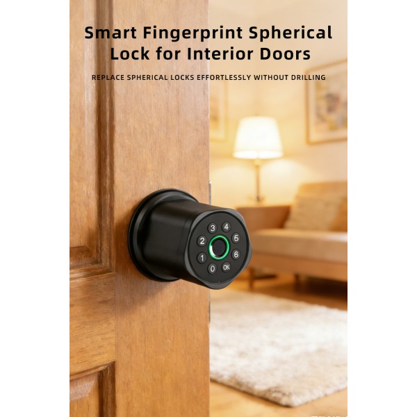 YAGU Fingerprint Password Keyless Single Latch Tuya APP Electronic Round Smart Knob Lock Replacement Ball Lock