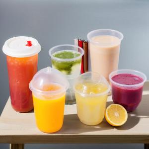 Lesense Custom logo Disposable Plastic Cups Soft clear Bubble Tea Plastic Cup with Lid Boba Juice Cup
