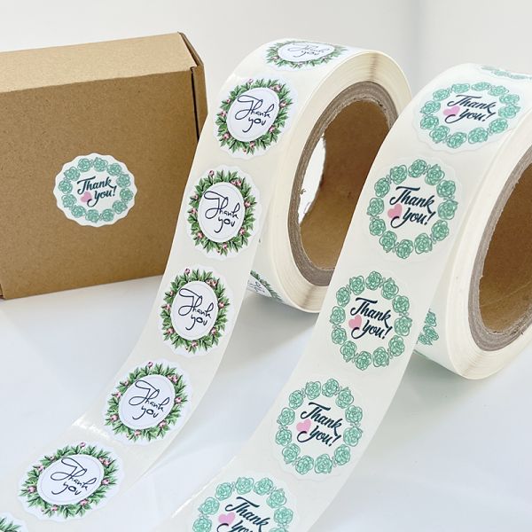 Small Business Thank You Stickers Printing Logo Round Adhesive Roll Label Gloss Aesthetic Vinyl Sticker Packaging Label