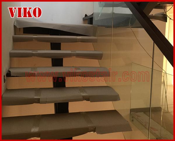 Straight Stringer Staircase VK10S Double Steel Plate Stair,304 Stainless Steel,Glass Tread,12mm Tempered Glass Railing,