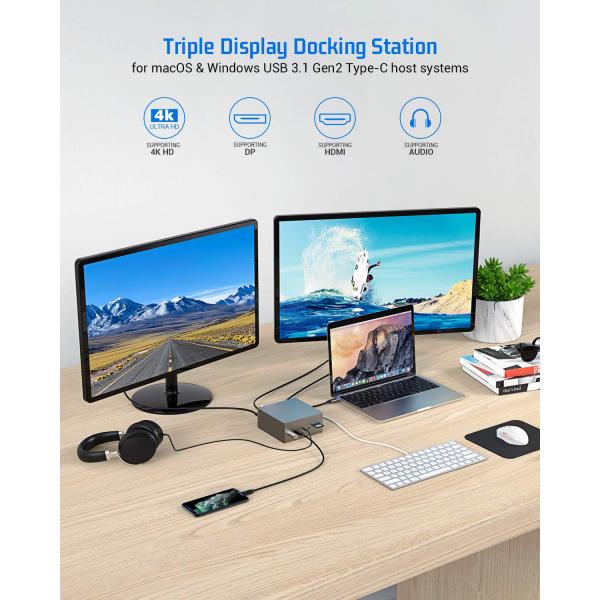 15 в 1 двойная USB-С док-станция 4k 60hz Type C SD 104Mb RJ45 1000M USB 3.0 для ноутбука
