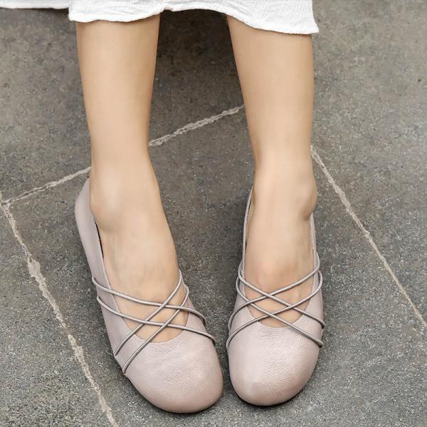 S268 New fresh literary round-toe women's shoes, chic double cross-strap soft sole shoes