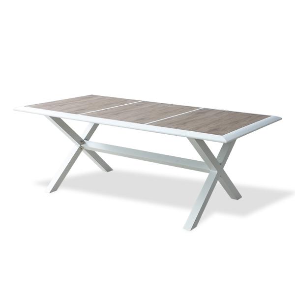 Outdoor Metal Patio Garden Dining Table Set With 3m Wood Table And Balcony Lounge Chairs