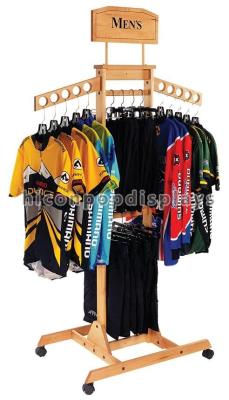 T Shirt Wood Clothing Store Fixtures Retail Display Shelves With Casters