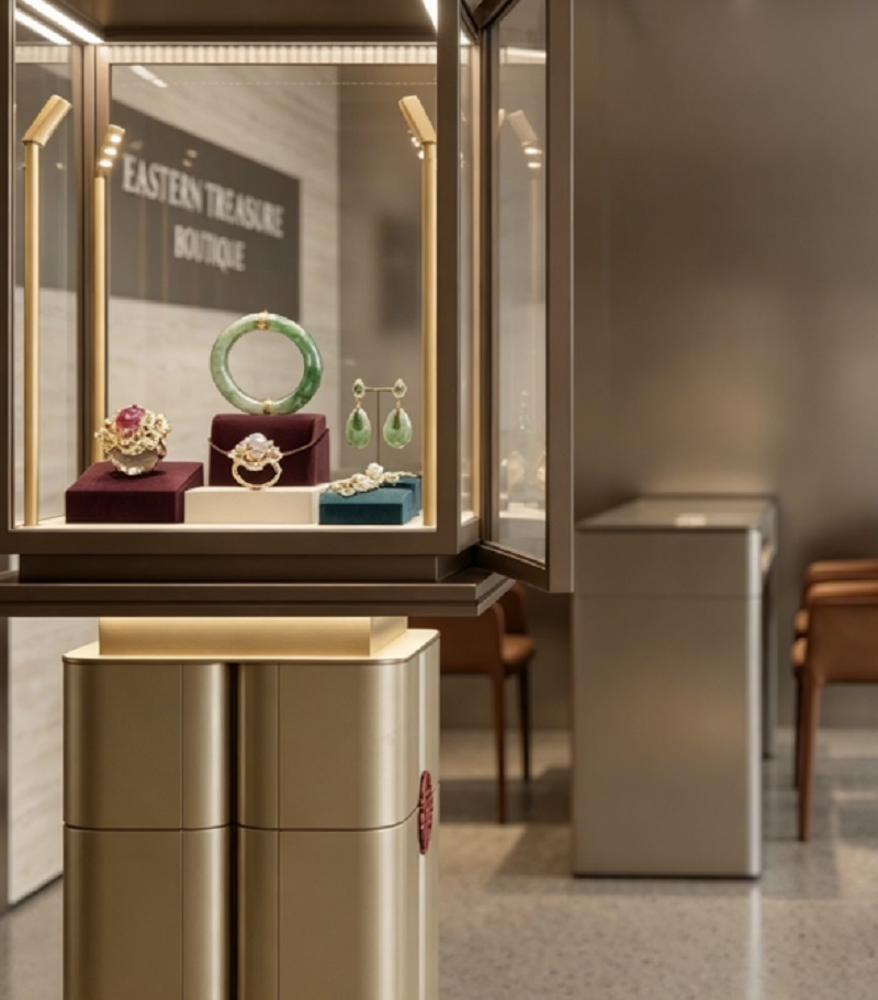 Luxury Freestanding Jewelry Display Cabinet with Premium Tempered Glass and Built-in High-CRI LED Lighting