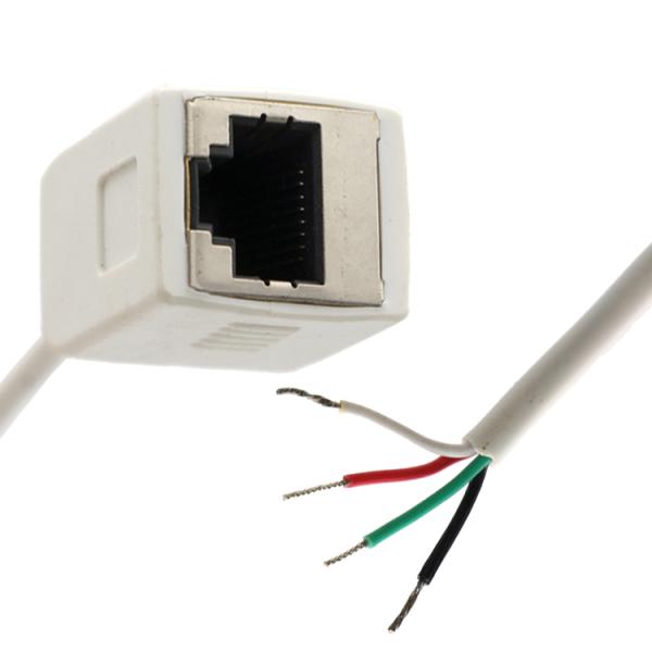 Customization White Female RJ45 Socket To Open Tinned Soldering 4 Wires Bare End  Pigtail Cable
