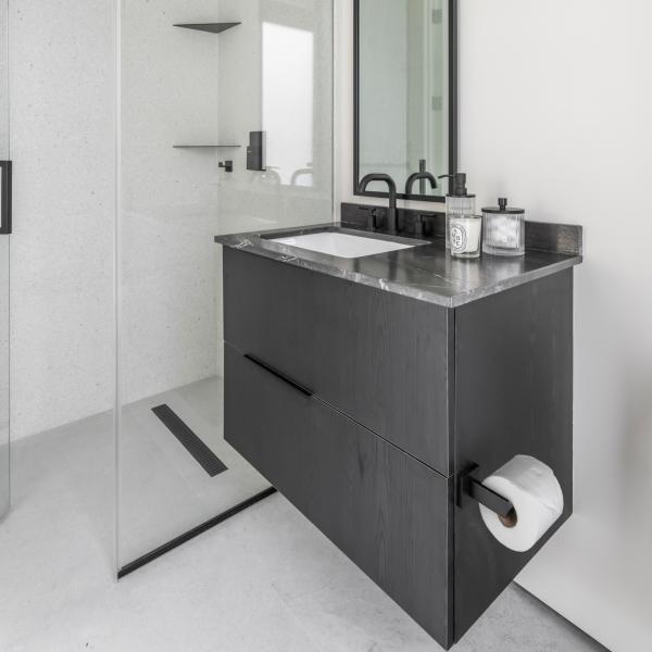 Melamine Bathroom Vanity Units Cabinet Modern Dark Grey Wood Texture