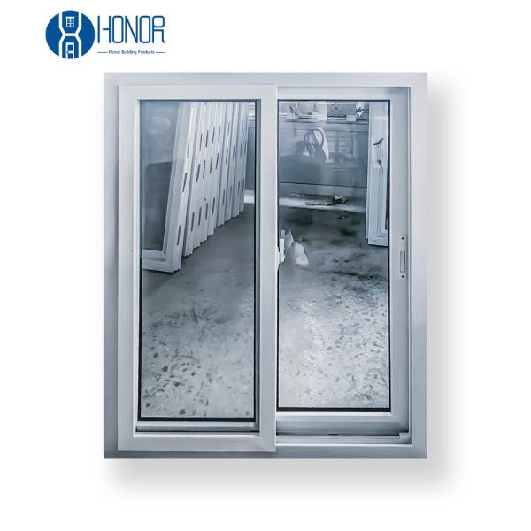 Último diseño de parrilla PVC Vinyl ventana corredera UPVC plástico ventanas correderas de vidrio