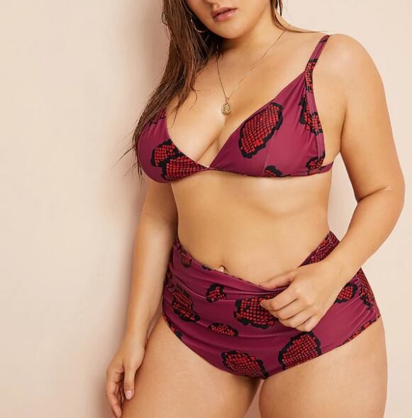 2019 bikini Plus Triangle Top With Ruched High Waist Bikini VNSF009 for USA