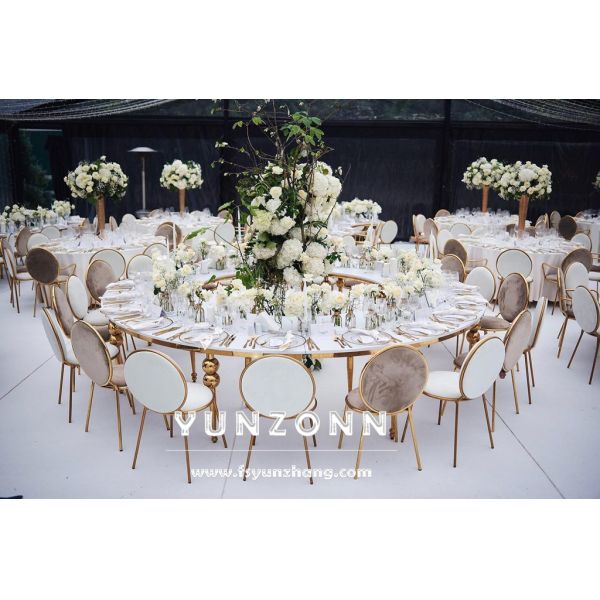 Modern S-Shape Dining Table Chair Set Restaurant Wedding Glass Metal Hotel Furniture for Outdoor Hall Use