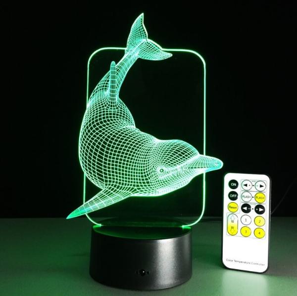 Animal Dolphin Kids 3D Night Light  7 Colors Change with Remote Control Gifts for Kids or Animal Lover Gift Ideas