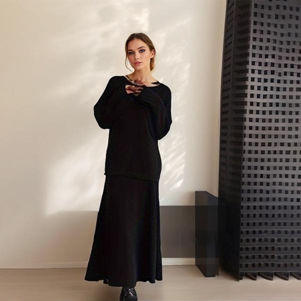 Women's Sweater 2024 New Elegant Knitted Set Women's One Shoulder Sweater Top Elastic Waist Fishtail Skirt