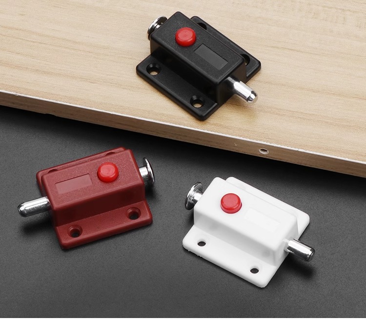 Automatic Modern Durable Button Latch Cabinet Surface-Mounted Plastic Bolt Lock Catch Furniture Hardware Pin Spring Latch