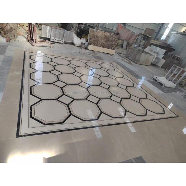 White and Yellow Marble Water Jet Carpet in Modern Design Style for Living Room Villa