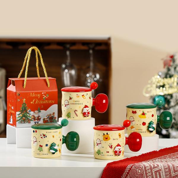 High Beauty 3D Christmas Mug Gift Lid With Spoon Sublimation Custom Design Style Cute