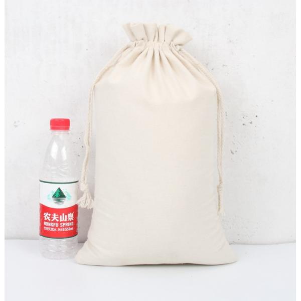 Medium Black Muslin Calico Canvas Cotton Drawstring Pouch Bags with Customized Logo