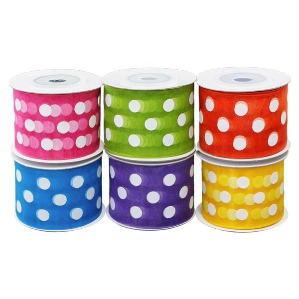 Single Face Style Custom Ribbon de Natal 3,8cm Larga Branca Polka Dot Organza Ribbon
