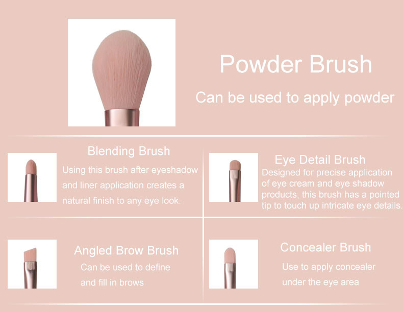 Synthetic Hair 5pcs Portable Travel Cosmetic Brushes Full Face