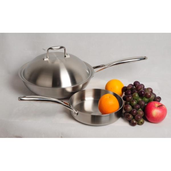 wok and frying pan,3Pcs Stainless steel tri-ply cookware SHONLI-F-02,Thickness 2.5mm