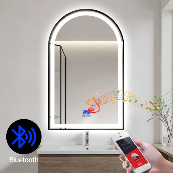 Luxury Arch Shape Black Framed Bathroom Mirror , Smart LED Bathroom Mirror IP54 Waterproof