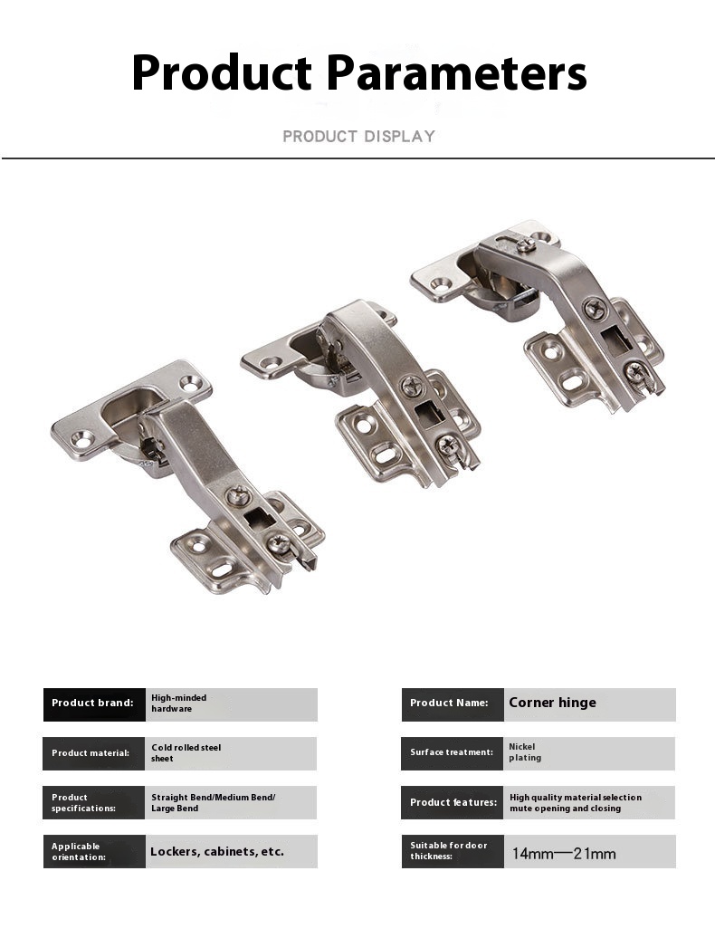 Modern Stainless Steel Corner Hinge 90 Degree Angle 35mm Durable Easy Installation for Cabinets Gym Living Room School